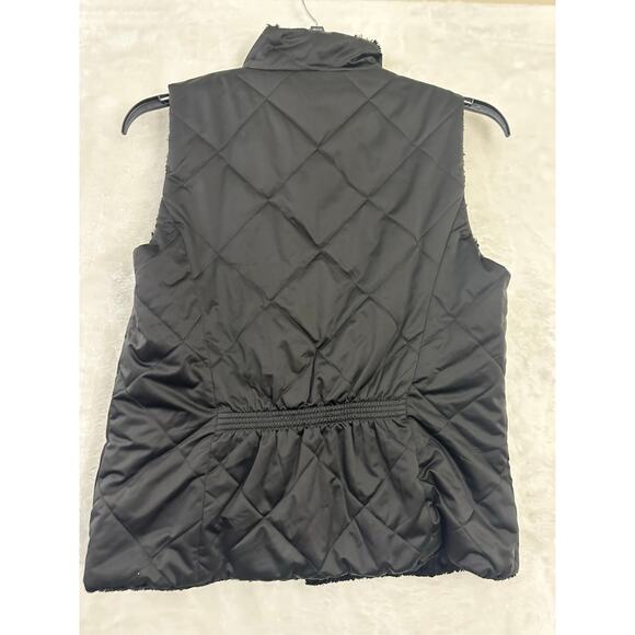 LRL Ralph Lauren Black Vest Reversible L Faux Fur Quilted - Picture 3 of 9
